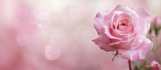 Wall Mural - a delicate light pink rose against a matching backdrop creating a horizontal banner suitable for the