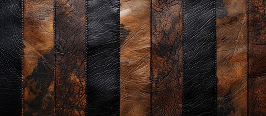 Poster - Background featuring authentic brown and black leather textures with various striped patterns an abstract vintage cowhide design ideal for copy space image