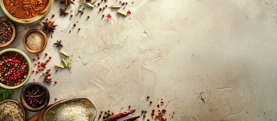 Poster - Copy space image displaying Eastern cuisine spices arranged in a flat lay concept for cooking