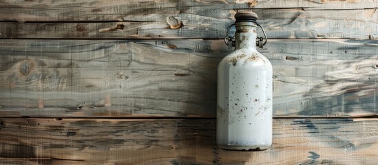 Poster - Top down view of a hot water bottle displayed on a wooden surface with ample copy space image