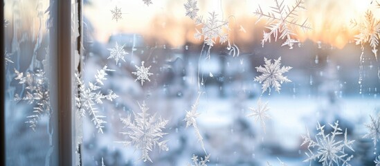 Aufkleber - Create frosty drawings on a window background with copy space for a festive New Year touch