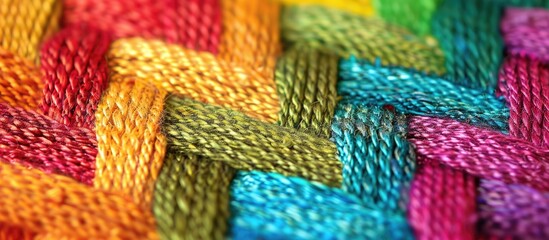Poster - Colorful woven fabric creating a zigzag textured background with close up details perfect for a copy space image