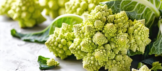 Poster - Close up of Romanesco broccoli cabbage also known as Roman Cauliflower isolated on a white background with copy space image
