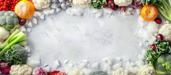 Poster - A border of frozen vegetables creates a blank copy space image