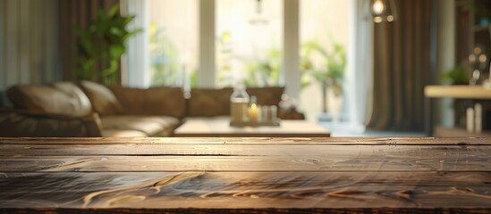Aufkleber - Blurry interior background with a table top perfect for a copy space image