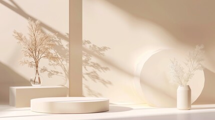Poster - A white room with a white vase and a white pillar