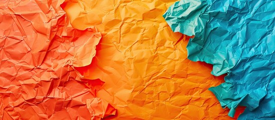 Fototapete - Colorful crumpled paper on an orange backdrop with copy space image Shot up close