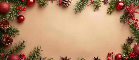 Aufkleber - Christmas border on beige paper creating a beautiful copy space image