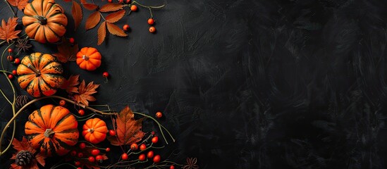 Aufkleber - A black background with pumpkins and Halloween decorations providing ample copy space image