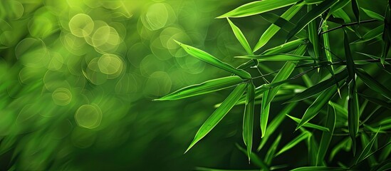 Aufkleber - Bamboo leaf with copy space image belongs to Bambusoideae plant with lush green foliage
