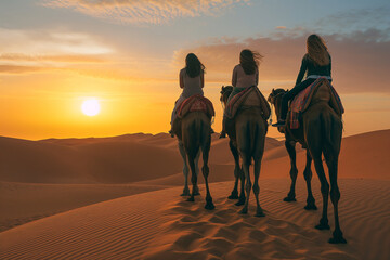 Canvas Print - Desert Safari Adventure Camel Ride with Friends