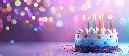 Aufkleber - Celebrate with a colorful birthday cake adorned with candles on a festive background with copy space image