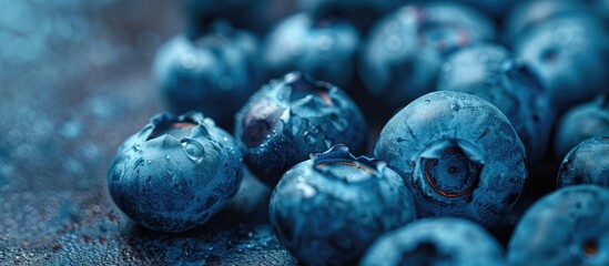 Leinwandbilder - Close up photo of vibrant blueberries with space for text set in a moody food image. Creative banner. Copyspace image
