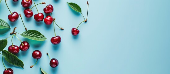 Aufkleber - Top view of a cherry frame on a light blue backdrop with space for adding text ideal for a copy space image