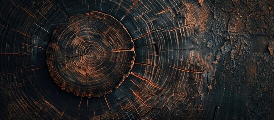 Aufkleber - Top view of a dark nature inspired wood texture slice design with copy space image