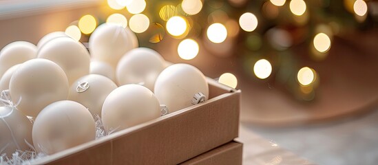 Poster - A box filled with white Christmas balls ideal for a copy space image