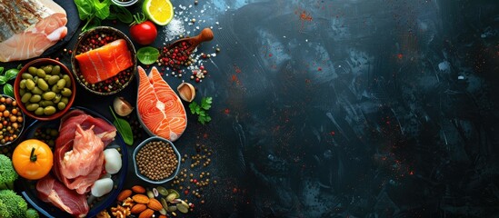 Aufkleber - Dark background showcasing vitamin B5 rich food for a healthy diet concept with copy space image available