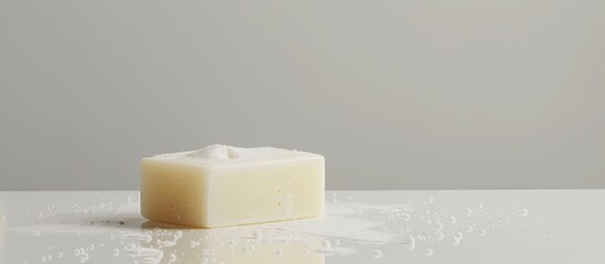 Poster - Displaying a bar of white soap against a white backdrop for a copy space image