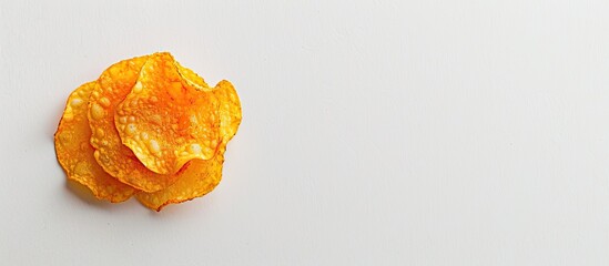 Poster - Close up shot of a raw potato chip on a white backdrop isolated with ample copy space in a top down perspective
