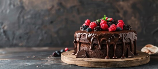 Leinwandbilder - Delicious chocolate cake presented on a table with copy space image