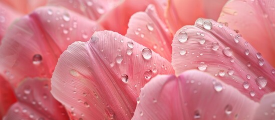 Fototapete - Close up image of pink tulip petals with water droplets on a natural background providing ample copy space