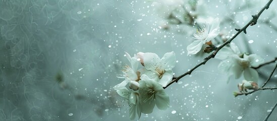 Poster - Almond blooms in their full glory set against a blank copy space image