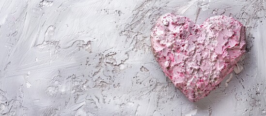 Poster - Decorative pink heart on a white background with a rough texture ideal for wedding or Christmas themes suitable for a flat lay. Creative banner. Copyspace image