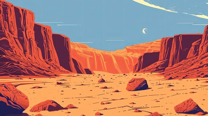 Wall Mural - A rocky, red martian landscape with dusty plains and towering cliffs.