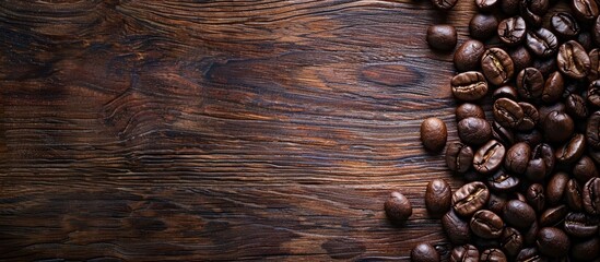 Aufkleber - Coffee beans roasted and displayed on a wooden table with copy space image