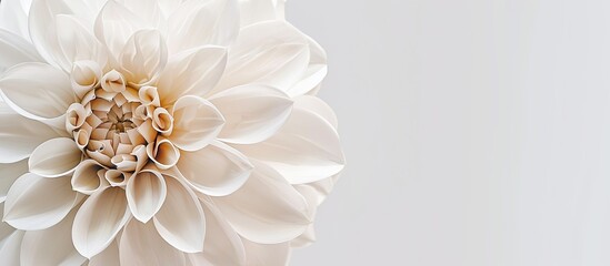 Wall Mural - close up of a white dahlia flower on a white backdrop with copy space image