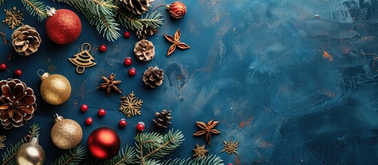 Poster - Blue background featuring Christmas decorations ideal for a copy space image