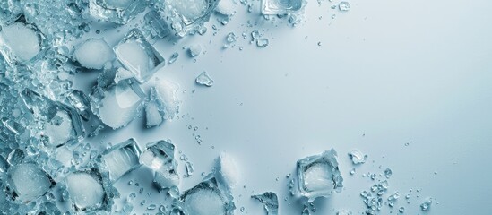 Leinwandbilder - Bird s eye view of smashed ice cubes with copy space image