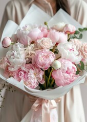 Canvas Print - A photo of pink peony flower bouquet rose blossom wedding.