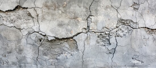 Poster - Close up texture of an aged gray cement wall featuring cracks and weathering ideal as a background with copy space image