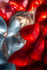 Poster - Modern representation of metallic geometric patterns with a seamless gradient blend of red and silver,