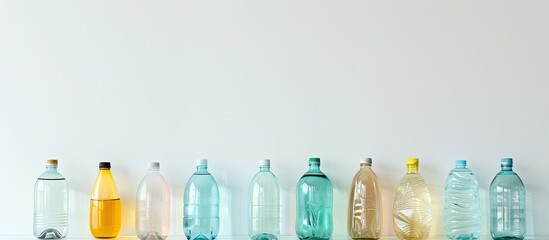 Poster - Bottles of water made of plastic displayed on a white backdrop with copy space image