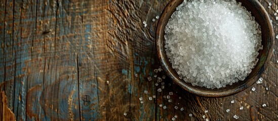 Aufkleber - Close up of granulated sugar in a bowl on a wooden table providing copy space image