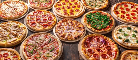 Poster - The diverse pizza varieties and their delicious flavors faithfully captured in the copy space image