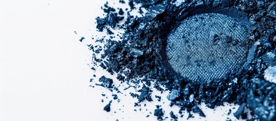 Sticker - Close up isolated eyeshadow pigment in a loose cosmetic powder form with a natural blue color matte pigment displayed on a white background with copy space image