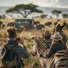 Poster - Tourists on an eco-friendly safari journey