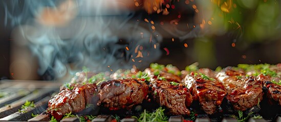 Sticker - Abstract blurred background of meat for barbecue with copy space image