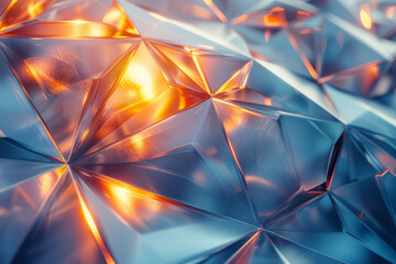 Poster - abstract design featuring metallic geometric shapes with a radiant gradient effect in shades of yell