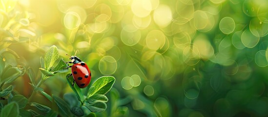 Fototapete - Close up shot of a ladybug on a natural background with copy space image