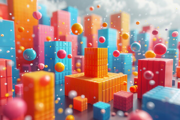 Poster - modern 3d visualization of a sale event featuring abstract, interlocking forms and floating discount