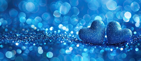Aufkleber - Classic blue glitter background with heart shape pattern perfect for Valentine s Day or wedding including copy space image