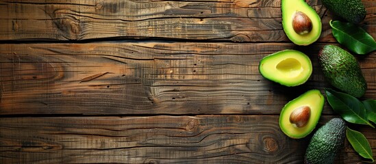 Aufkleber - Avocado fruit displayed on a wooden surface with copy space image