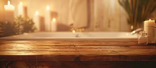 Poster - Blurry bathroom background with table top featuring copy space image