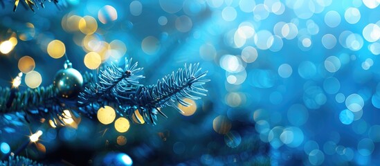 Poster - Abstract Christmas design featuring a blue background with bokeh effect suitable for use as a copy space image