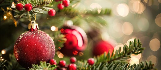 Poster - Decorative ornaments for the Christmas tree with an empty area for inserting an image. Creative banner. Copyspace image