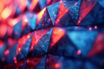 Poster - Elegant 3D render with blue geometric shapes and dramatic red lighting creating intricate designs,